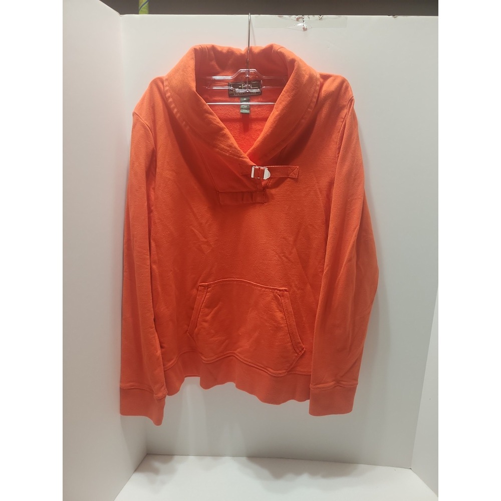 Lauren Active Ralph Lauren Pullover Medium Shawl Collar Kangaroo Pockets Orange